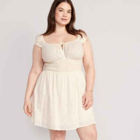 Waist-Defined Floral-Eyelet Mini Dress for Women - Picture 1 of 2